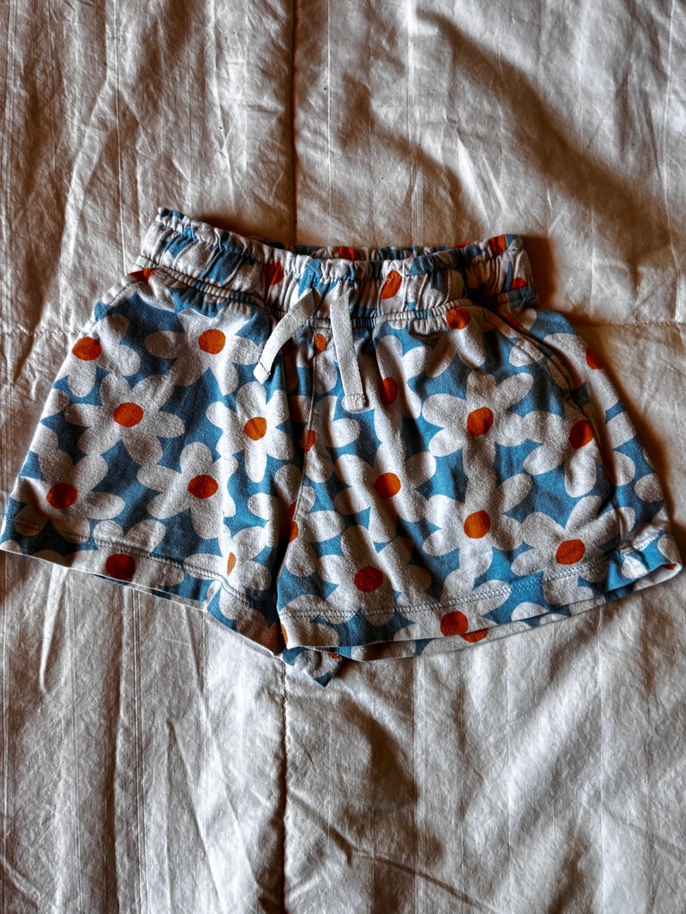Primary Girls Blue Daisy-Print Drawstring Shorts 100% Cotton